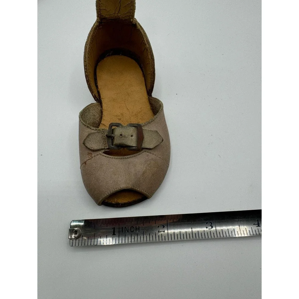 Rare Antique Children's Leather Shoes Peep Toe Buckle Strap Aged Patina 5